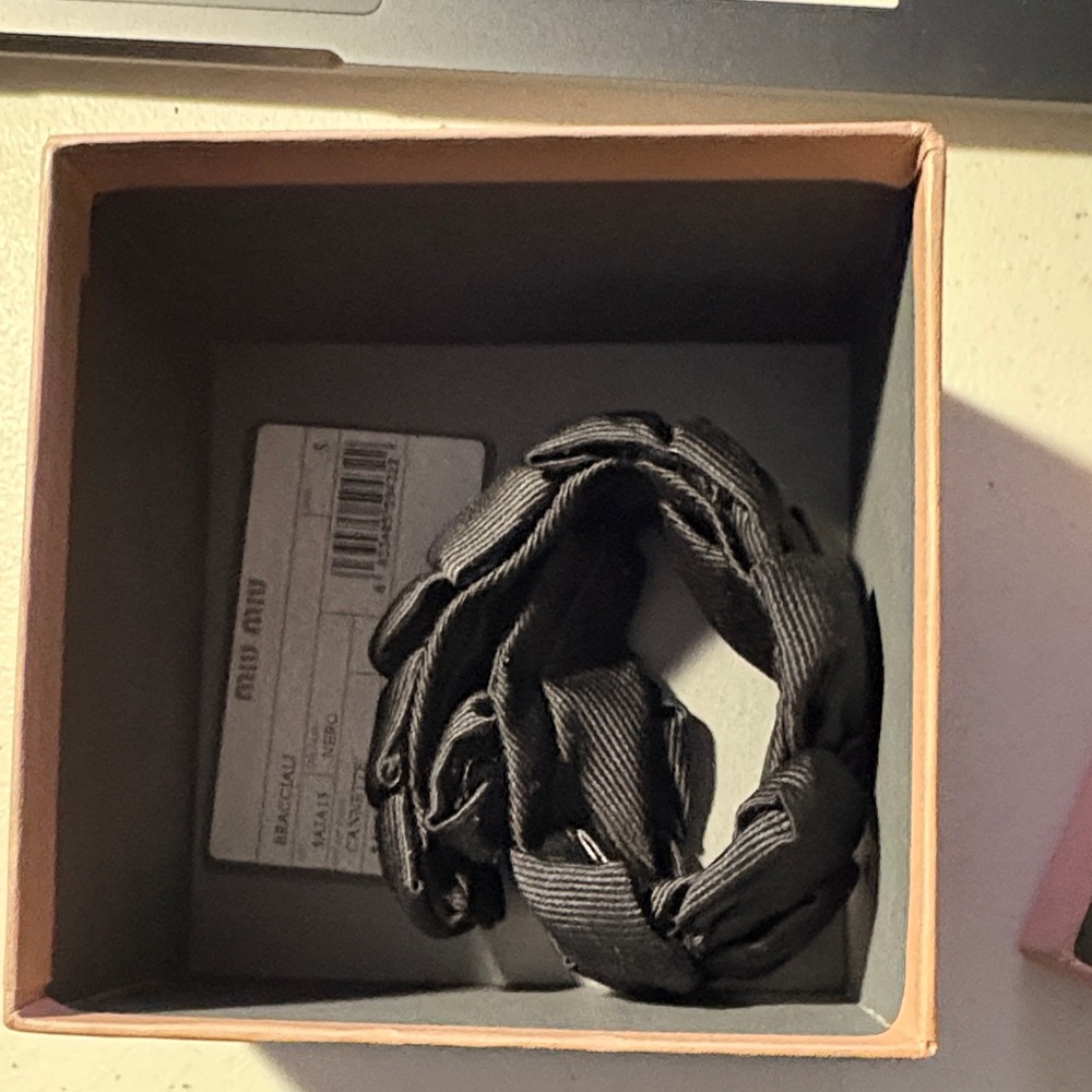 Miu Miu Black Fabric Braided Ruched Bracelet. NIB w/Registration Card
